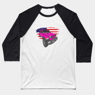 Jeep Wrangler with American Flag - Pink Baseball T-Shirt